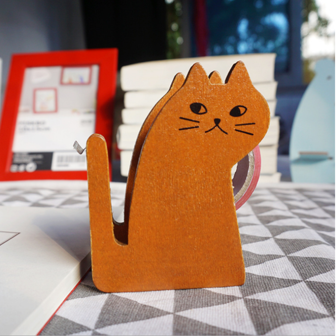 【預購】貓貓 木製膠紙膠帶座 - Cnjpkitchen ❤️ 🇯🇵日本廚具 家居生活雜貨店