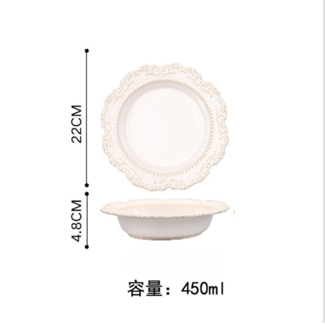 【預購】法式復古浮雕陶瓷湯碗餐盤