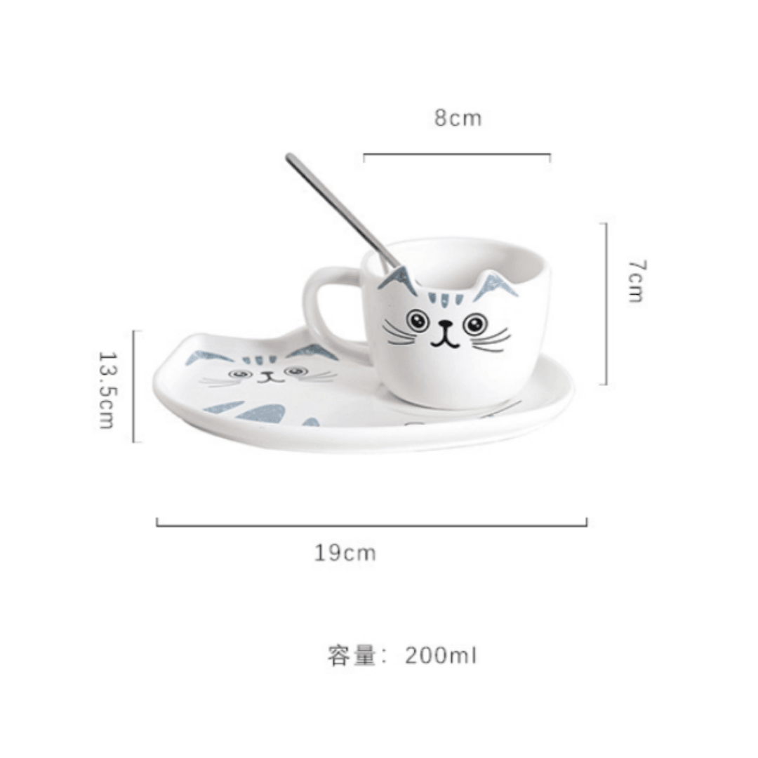 【預購】貓貓造型 陶瓷馬克杯帶碟套裝 (3入) - Cnjpkitchen ❤️ 🇯🇵日本廚具 家居生活雜貨店