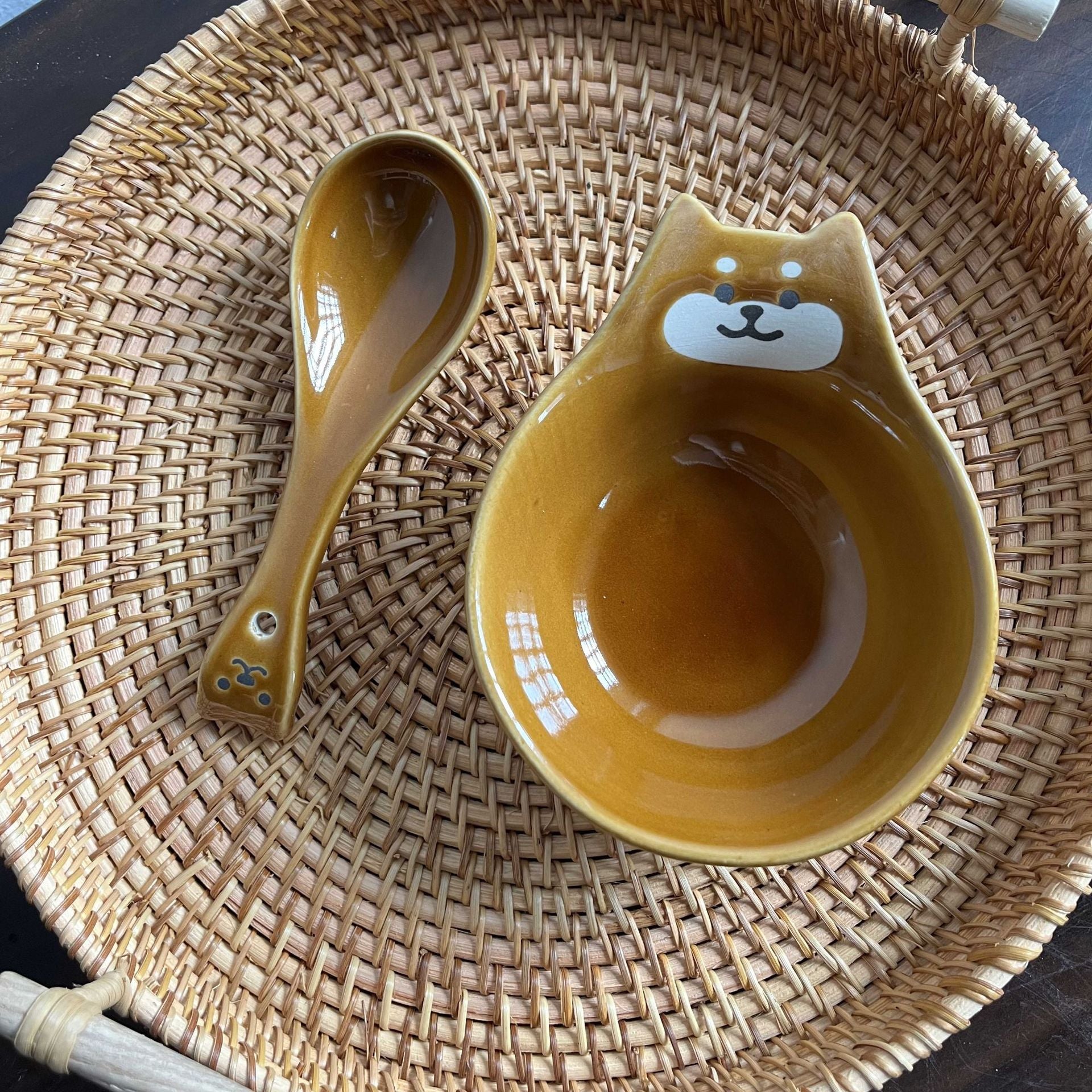 【預購】可愛動物 柴犬 貓貓 熊貓 浮雕陶瓷碗及勺子套裝 - Cnjpkitchen ❤️ 🇯🇵日本廚具 家居生活雜貨店