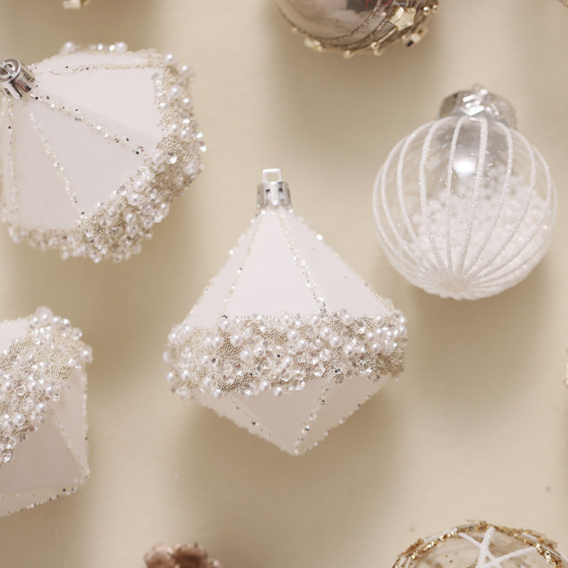 【預購】聖誕樹 櫥窗裝飾 夢幻白色透明閃粉聖誕球掛件