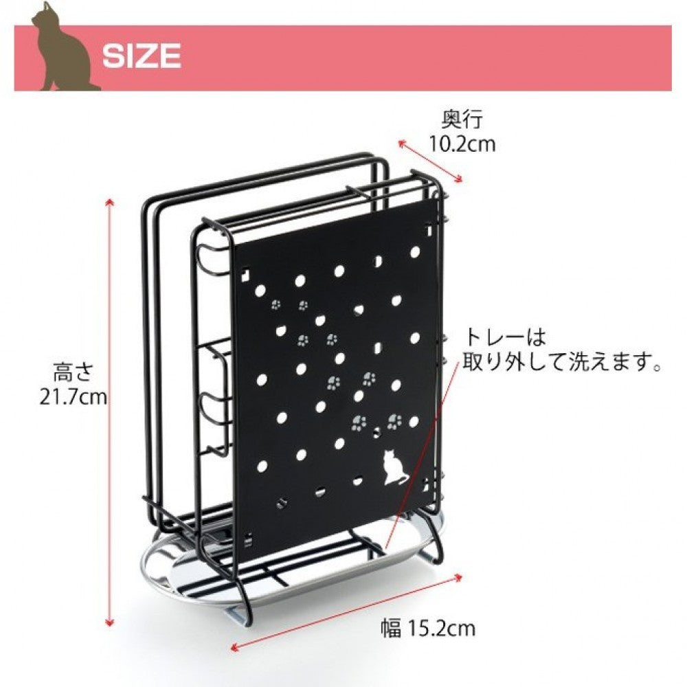 【預購】日本製 吉川工業  黑色貓貓不銹鋼砧板刀架