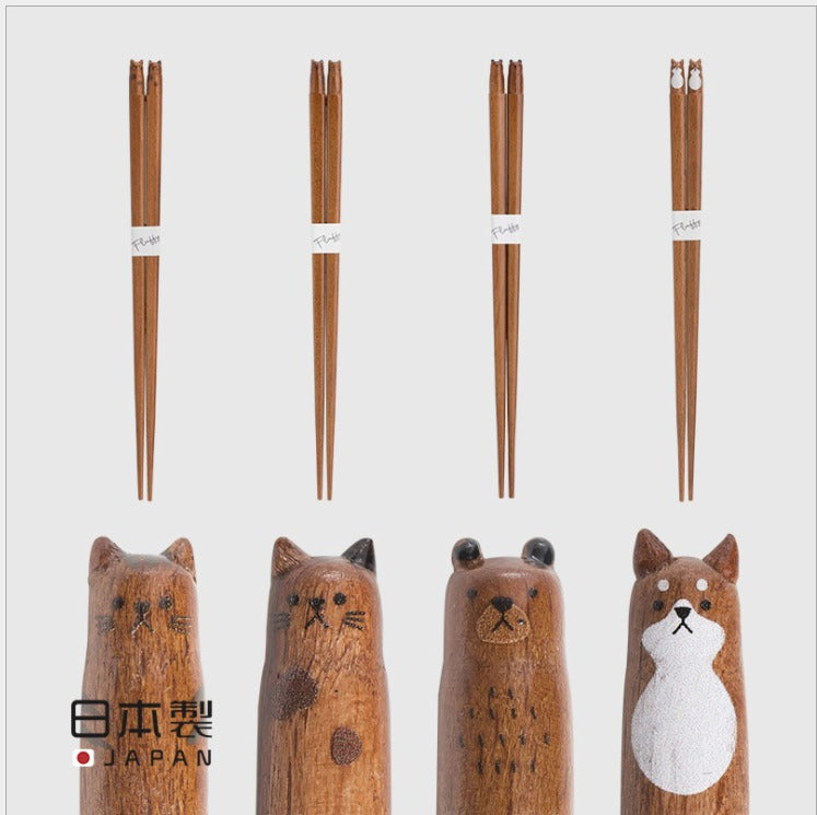 【預購】日本製 Fluffy  貓貓柴犬天然木筷子 (2入)