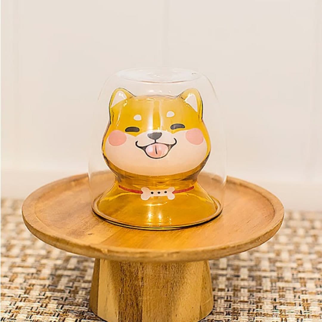 【預購】立體雙層柴犬造型耐熱玻璃杯